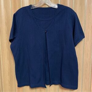 Navy Blue Ribbed Short Sleeve Top